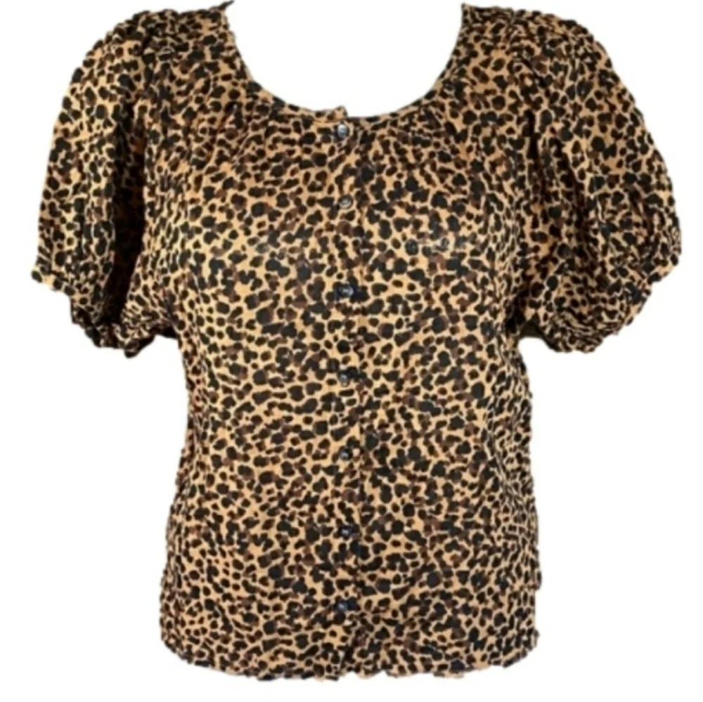 Madewell Leopard Print Puff Sleeve Blouse Puff Animal Print Twee Cottagecore XS